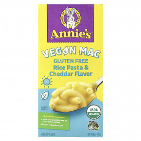 Annie's Homegrown, Vegan Mac, рисовая паста и чеддер, 170 г (6 унций) - описание | фото