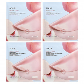 Anua, осветляющая маска для лица с коллагеном и ниацином с персиком, 4 шт. по 38 г (1,34 унции) - описание | фото