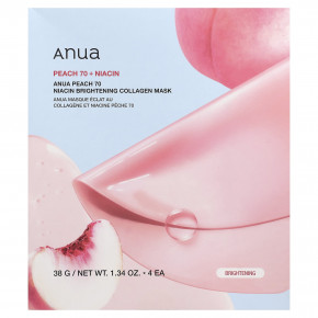 Anua, осветляющая маска для лица с коллагеном и ниацином с персиком, 4 шт. по 38 г (1,34 унции) в Москве - eco-herb.ru | фото