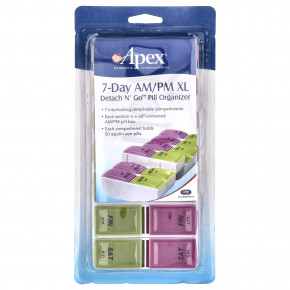Apex, Detach N' Go™, органайзер для таблеток с учетом приема 2 раза в день, размер XL, 1 шт. - описание | фото