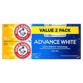 Arm & Hammer, Advance White, отбеливающая зубная паста с фторидом против кариеса, чистая мята, двойная упаковка, 170 г (6 унций) каждая в Москве - eco-herb.ru | фото