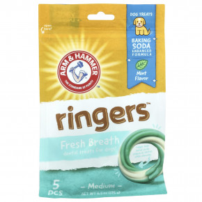 Arm & Hammer, Ringers, лакомство для свежести дыхания для зубов собак, средний, мята, 5 шт., 175 г (6,2 унции) в Москве - eco-herb.ru | фото