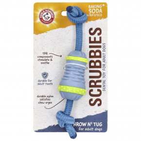 Arm & Hammer, Scrubbies, игрушка для ухода за полостью рта, для взрослых собак, Throw N' Tug, 1 шт. - описание | фото