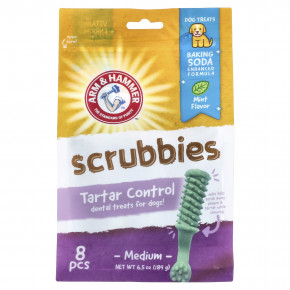 Arm & Hammer, Scrubbies, лакомство для предотвращения образования зубного камня, для собак, средний, мята, 8 шт., 184 г (6,5 унции) в Москве - eco-herb.ru | фото