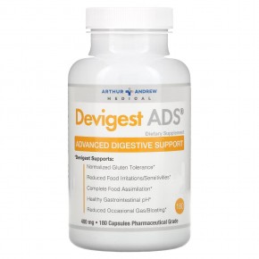 Arthur Andrew Medical, Devigest ADS, усовершенствованное средство для поддержки пищеварения, 400 мг, 180 капсул - описание