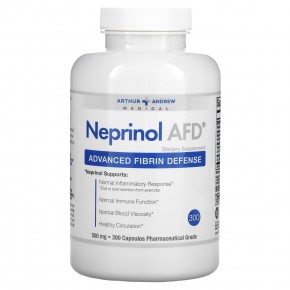 Arthur Andrew Medical, Neprinol AFD, усовершенствованное средство для защиты организма от вредного воздействия фибрина, 500 мг, 300 капсул - описание