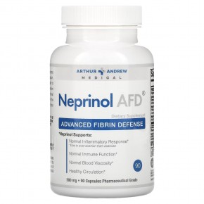 Arthur Andrew Medical, Neprinol AFD, защита организма от вредного воздействия фибрина, 500 мг, 90 капсул - описание