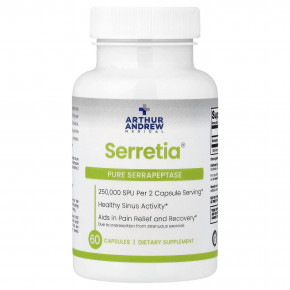 Arthur Andrew Medical, Serretia®, чистая серрапептаза, 60 капсул (125 000 SPU в 1 капсуле) в Москве - eco-herb.ru | фото
