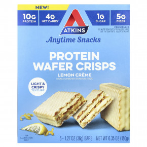 Atkins, Anytime Snacks, протеиновые вафли, лимонный крем, 5 батончиков, 36 г (1,27 унции) - описание