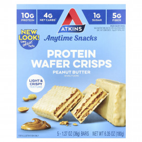 Atkins, Anytime Snacks, протеиновые вафли, с арахисовой пастой, 5 шт. по 36 г (1,27 унции) - описание | фото