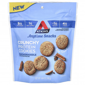 Atkins, Everytime Snacks, хрустящее протеиновое печенье, Snickerdoodle, 140 г (4,94 унции) в Москве - eco-herb.ru | фото