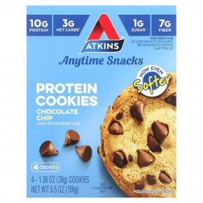 Atkins, Everytime Snacks, протеиновое печенье, с шоколадной крошкой, 4 шт. по 39 г (1,38 унции) в Москве - eco-herb.ru | фото