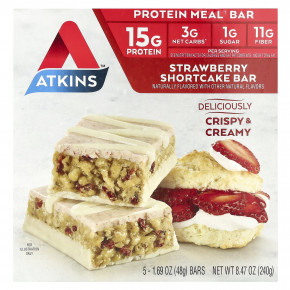 Atkins, Protein Meal Bar, батончик с клубничным пирожным, 5 батончиков, 48 г (1,69 унции) - описание | фото