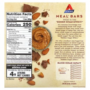 Atkins, Protein Meal Bar, батончик с шоколадным и миндальным маслом, 5 батончиков по 60 г (2,12 унции) в Москве - eco-herb.ru | фото