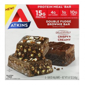 Atkins, Protein Meal Bar, шоколадный батончик с двойной помадкой, 5 батончиков, 48 г (1,69 унции) в Москве - eco-herb.ru | фото