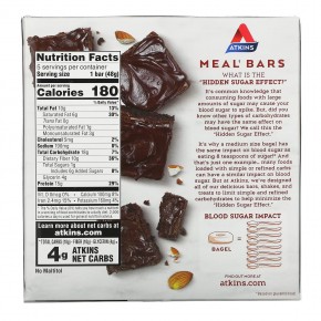 Atkins, Protein Meal Bar, шоколадный батончик с двойной помадкой, 5 батончиков, 48 г (1,69 унции) в Москве - eco-herb.ru | фото