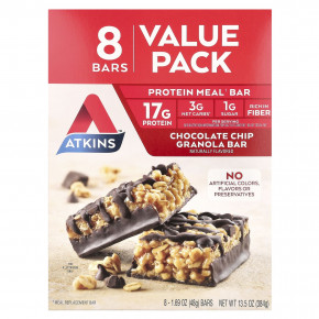 Atkins, Protein Meal Bar, гранола с шоколадной крошкой, 8 батончиков, 48 г (1,69 унции) в Москве - eco-herb.ru | фото