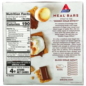 Atkins, Protein Meal Bar, S'mores Bar, 5 Bars, 1.69 oz (48 g) в Москве - eco-herb.ru | фото