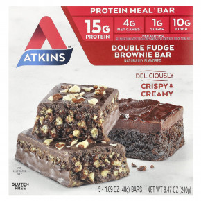 Atkins, Protein Meal Bar, шоколадный батончик с двойной помадкой, 5 батончиков, 48 г (1,69 унции) - описание