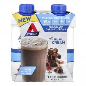 Atkins, Protein-Rich Shake, шоколадно-карамельный крем, 4 коктейля, 325 мл (11 жидк. унц.) в Москве - eco-herb.ru | фото