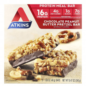Atkins, протеиновый батончик, крендель с шоколадом и арахисовой пастой, 5 шт. по 48 г (1,69 унции) - описание | фото