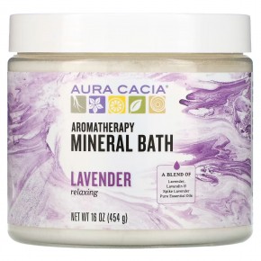 Aura Cacia, Ароматерапевтическое минеральное средство для ванны, расслабляющая лаванда, 16 унций (454 г) - описание