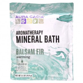 Aura Cacia, Ароматерапевтическое минеральное средство для ванны, согревающая бальзамическая пихта, 2,5 унции (70,9 г) - описание