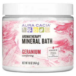 Aura Cacia, Ароматерапевтическое средство для ванны с минералами, успокаивающая герань, 16 унций (454 г) - описание