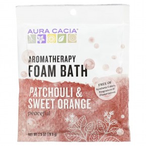 Aura Cacia, Ароматерапевтическая пенка для ванн, пачули и сладкий апельсин, успокаивающее, 70,9 г (2,5 унции) - описание