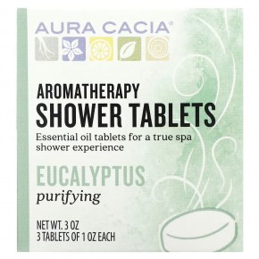 Aura Cacia, Ароматерапевтические таблетки для душа, очищающий эвкалипт, 3 таблетки по 1 унции - описание