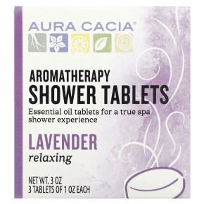 Aura Cacia, Ароматерапевтические таблетки для душа, расслабляющая лаванда, 3 таблетки по 1 унции - описание