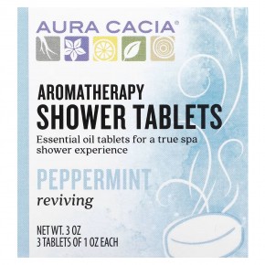 Aura Cacia, Таблетки для душа для ароматерапии, восстанавливающая перечная мята, 3 таблетки по 1 унции - описание