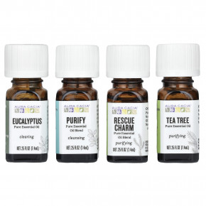 Aura Cacia, Purify Kit, очищающие чистые эфирные масла, 4 флакона по 7,4 мл (0,25 жидк. унц.) - описание | фото