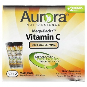 Aurora Nutrascience, Mega-Pack+, липосомальный витамин C, 3000 мг, 32 пакетика по 20 мл (0,68 жидк. унции) в Москве - eco-herb.ru | фото