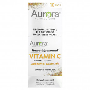 Aurora Nutrascience, Nano-Liposomal®, витамин C, смесь для липосомальных напитков, 3000 мг, 10 пакетиков по 9 г (0,32 унции) - описание | фото