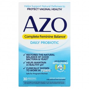 Azo, Complete Feminine Balance, ежедневный пробиотик для женщин, 30 капсул для приема один раз в день - описание