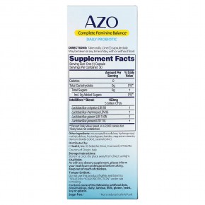 Azo, Complete Feminine Balance, ежедневный пробиотик для женщин, 30 капсул для приема один раз в день в Москве - eco-herb.ru | фото