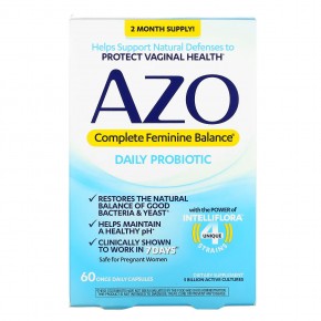 Azo, Complete Feminine Balance®, пробиотик для ежедневного приема, 60 капсул - описание
