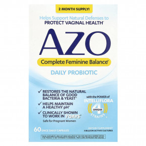 AZO, Complete Feminine Balance®, пробиотик для ежедневного приема, 60 капсул - описание