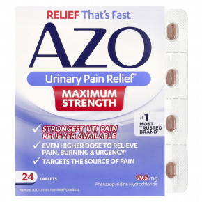 AZO, Urinary Pain Relief®, максимальная эффективность, 99,5 мг, 24 таблетки - описание | фото