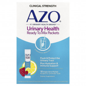 AZO, Urinary Health, готовые к смешиванию пакетики, малина и лимонад, 10 порционных пакетиков по 5,3 г (0,19 унции) в Москве - eco-herb.ru | фото