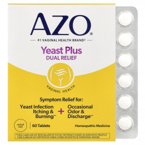 AZO, Yeast Plus, двойное облегчение, 60 таблеток - описание | фото