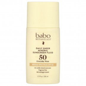 Babo Botanicals, Daily Sheer Fluid Mineral Sunscreen 50, без отдушек, 50 мл (1,7 жидк. унц.) - описание | фото