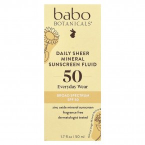 Babo Botanicals, Daily Sheer Fluid Mineral Sunscreen 50, без отдушек, 50 мл (1,7 жидк. унц.) в Москве - eco-herb.ru | фото