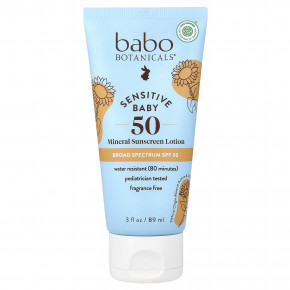 Babo Botanicals, Для детской кожи, солнцезащитный лосьон на минеральной основе, SPF 50, 89 мл - описание | фото