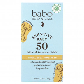 Babo Botanicals, Sensitive Baby, минеральное солнцезащитное средство-стик, SPF 50, без отдушек, 17 г (0,6 унции) в Москве - eco-herb.ru | фото