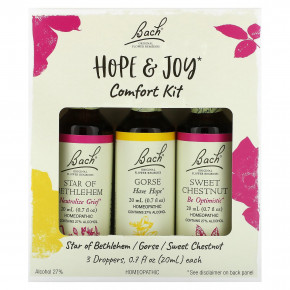 Bach, Hope & Joy Comfort Kit, 3 пипетки, по 20 мл (0,7 жидк. унц.) - описание | фото