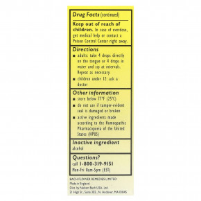 Bach, Original Flower Remedies, Rescue Remedy®, натуральное средство для снятия стресса, 10 мл (0,35 жидк. унции) в Москве - eco-herb.ru | фото