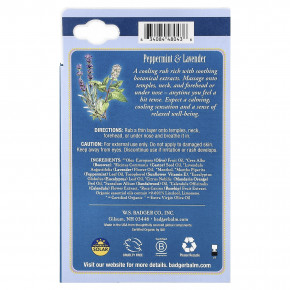 Badger, ароматерапия, средство от головной боли, перечная мята и лаванда, 17 г (0,60 унции) в Москве - eco-herb.ru | фото