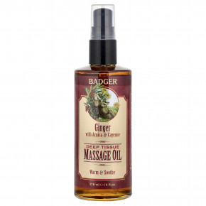 Badger, Масло для массажа глубоких тканей, имбирь с арникой и кайенским перцем, 118 мл (4 жидк. унц.) - описание | фото